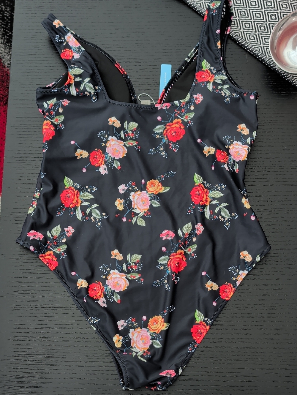 New Floral Print on Black One Piece Swimsuit LIVE LIFE ON THE BEACH XXL Bathing - Picture 5 of 9